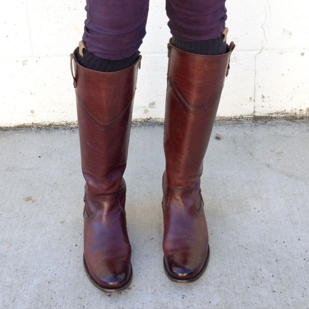 Frye Melissa Tall Button Zipper Riding Boots in Redwood size 8